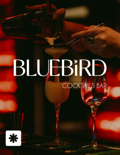 Bluebird cocktail bar, design branding site web et charte graphique par Ethos Studio