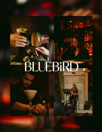 Bluebird cocktail bar, design branding site web et charte graphique par Ethos Studio