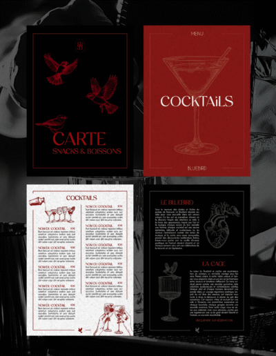Bluebird cocktail bar, design branding site web et charte graphique par Ethos Studio